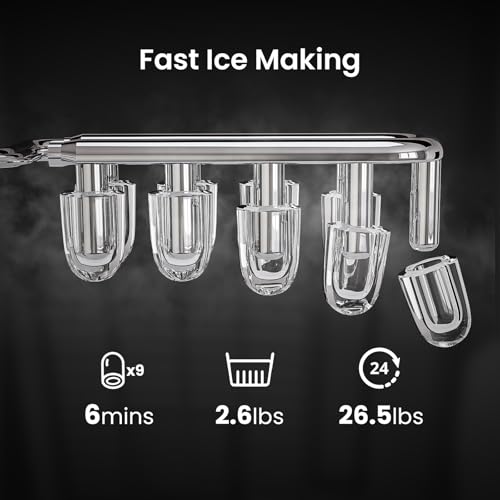 AGLUCKY Ice Makers Countertop with Handle,26.5Lbs/24H,9 Cubes in 6 Mins,2 Sizes of Bullet Ice,Portable Machine with Self-Cleaning,Perfect for Home Kitchen(Black) - Image 3