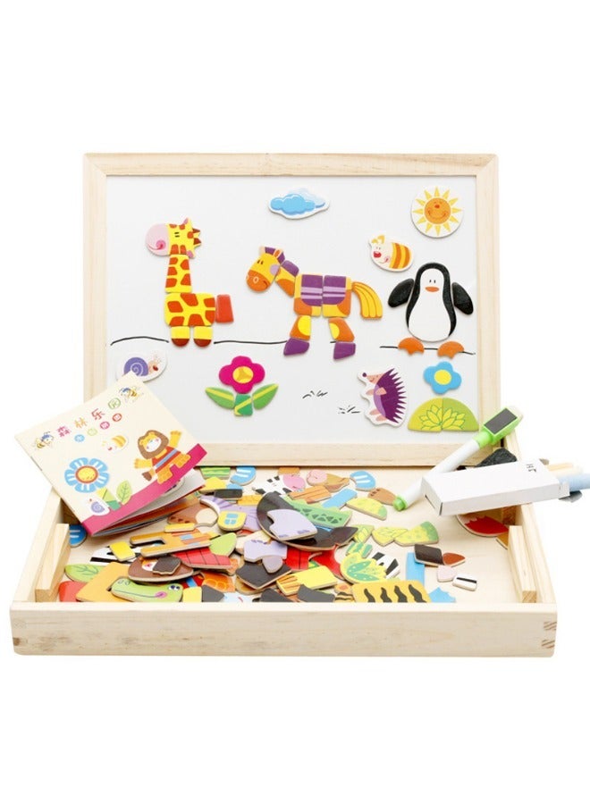 UNIVERSAL Children's toys wooden magnetic puzzle puzzle animal puzzle double-sided magnetic drawing board children's educational puzzle - Image 1