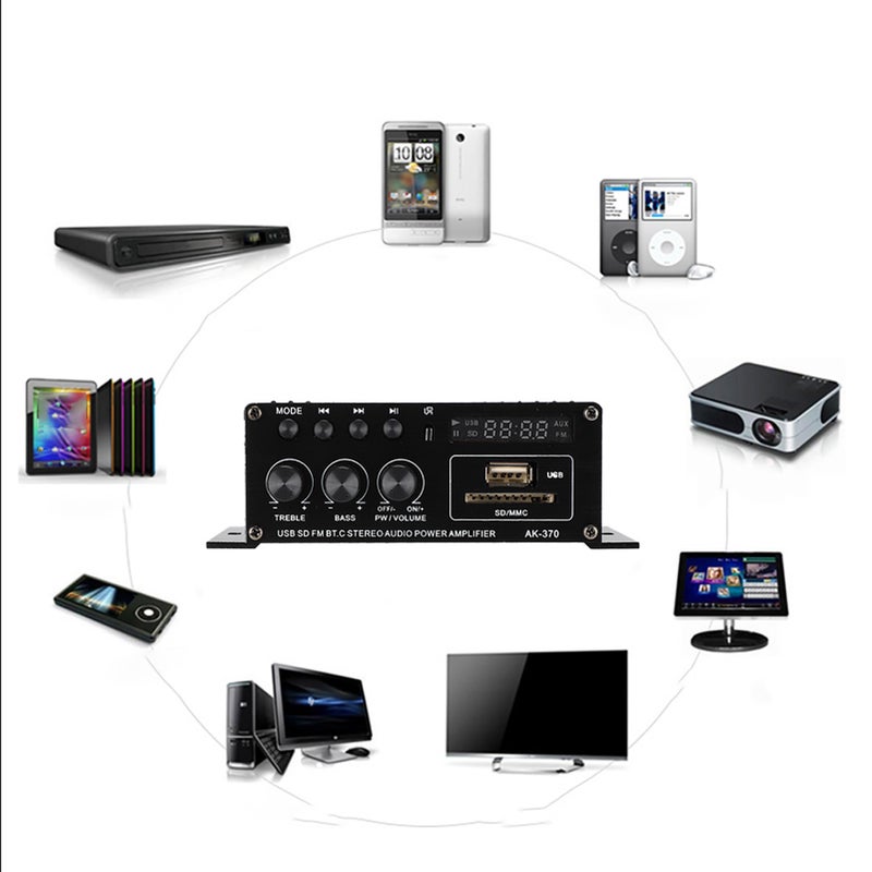 Household Aluminum Alloy HiFi Power Amplifier 12V with Remote Control Compatible for Various Digital Devices - Image 1