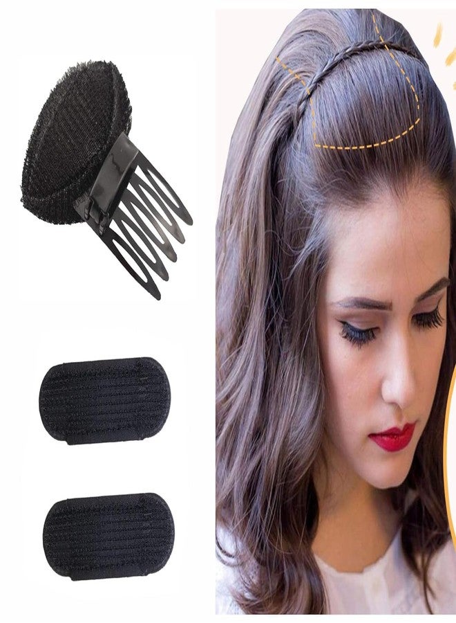 DazzleDiva 3 Pcs Hair Puff Clips & Volume Pads Combo, Invisible Bump It Up Styling Inserts for Women, Nonslip Sponge Hairs Base Padding Combs for Elegant Updos, Breathable Height Enhancing Hairs Tools, Black 3Pcs - Image 1