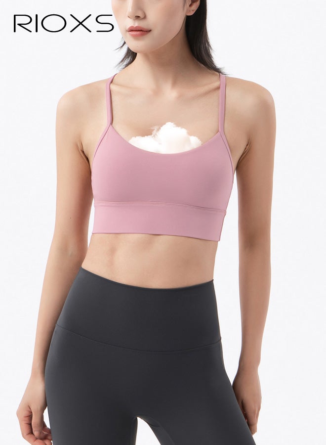 ريوكس حمالة صدر رياضية نسائية جديدة لعام 2025 - ملابس داخلية يوغا خفيفة الوزن بدون درزات وبدون أسلاك، مناسبة للياقة البدنية والجري، باللون الوردي - Image 2