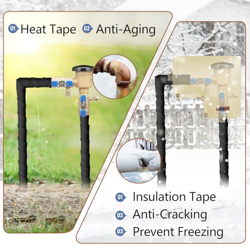 TOHONFOO Pipe Insulation Tape, Outdoor Water Pipe Insulation Wrap, Foam Insulation Tape for Outdoor Pipes Winter Freeze Protection, Heat Tape for Water Pipes, Copper Pipes, PVC, AC Line, 3in x 15ft, Black - Image 4