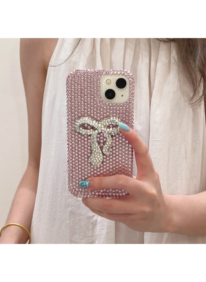 Luxury Full Diamond Three-Dimensional Bow Anti-Drop Case For IPhone15 Apple 13/14Pro Max Rhinestone Mobile Phone Case-color:White Diamond + Bow-Applicable Models:iP12
