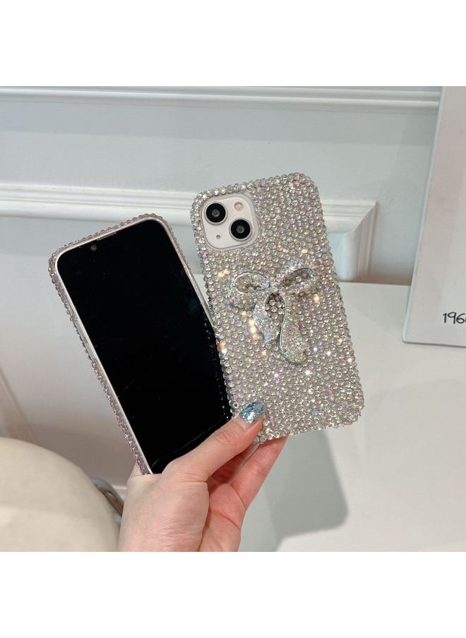 Luxury Full Diamond Three-Dimensional Bow Anti-Drop Case For IPhone15 Apple 13/14Pro Max Rhinestone Mobile Phone Case-color:White Diamond + Bow-Applicable Models:iP12