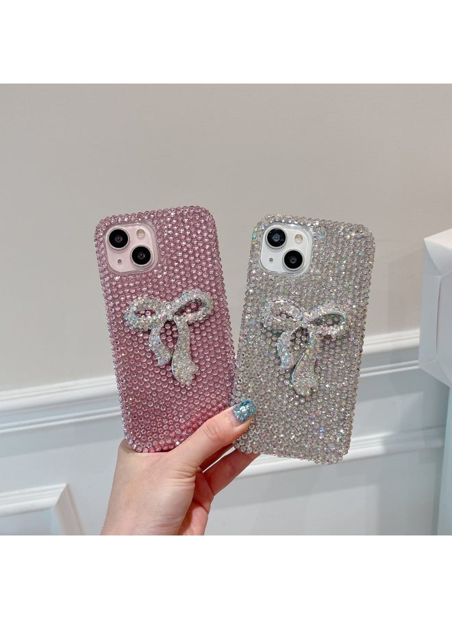 Luxury Full Diamond Three-Dimensional Bow Anti-Drop Case For IPhone15 Apple 13/14Pro Max Rhinestone Mobile Phone Case-color:White Diamond + Bow-Applicable Models:iP12