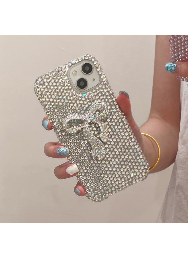 Luxury Full Diamond Three-Dimensional Bow Anti-Drop Case For IPhone15 Apple 13/14Pro Max Rhinestone Mobile Phone Case-color:White Diamond + Bow-Applicable Models:iP12