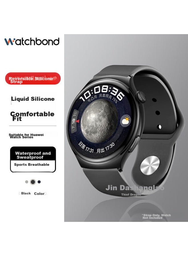 Watchbond Compatible With Huawei Watch Gt5/gt4/3/2/buds, Reverse Buckle, Skin-friendly Silicone, Replacement Strap For Watch4/3/2/pro, Gt2e Men's Sports Style, 46mm Wristband - Image 1