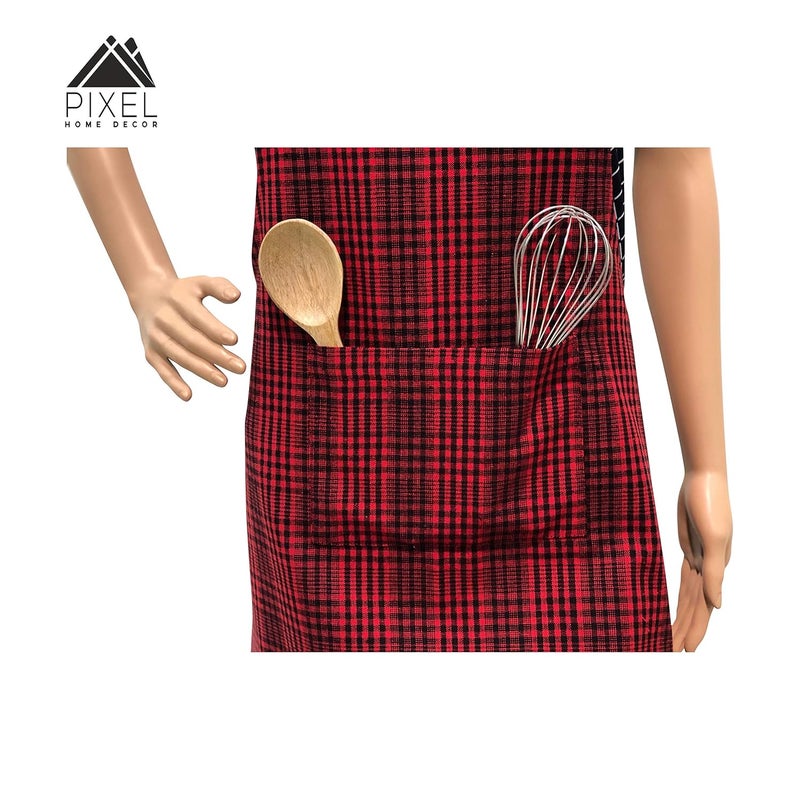 PIXEL HOME Cotton Apron with Front Center Pocket - Red Stripe - Image 2