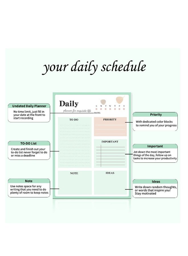 Generic Daily Planner Notepad, 2Pcs To Do List Notepad Undated Note Pad, 8.4 X 6.1 Inech 52 Sheets Checklist Notepad for Work Planner, Academic Planner,  Tear-Off Sheets Planning Pad, School Supplies  - Image 2