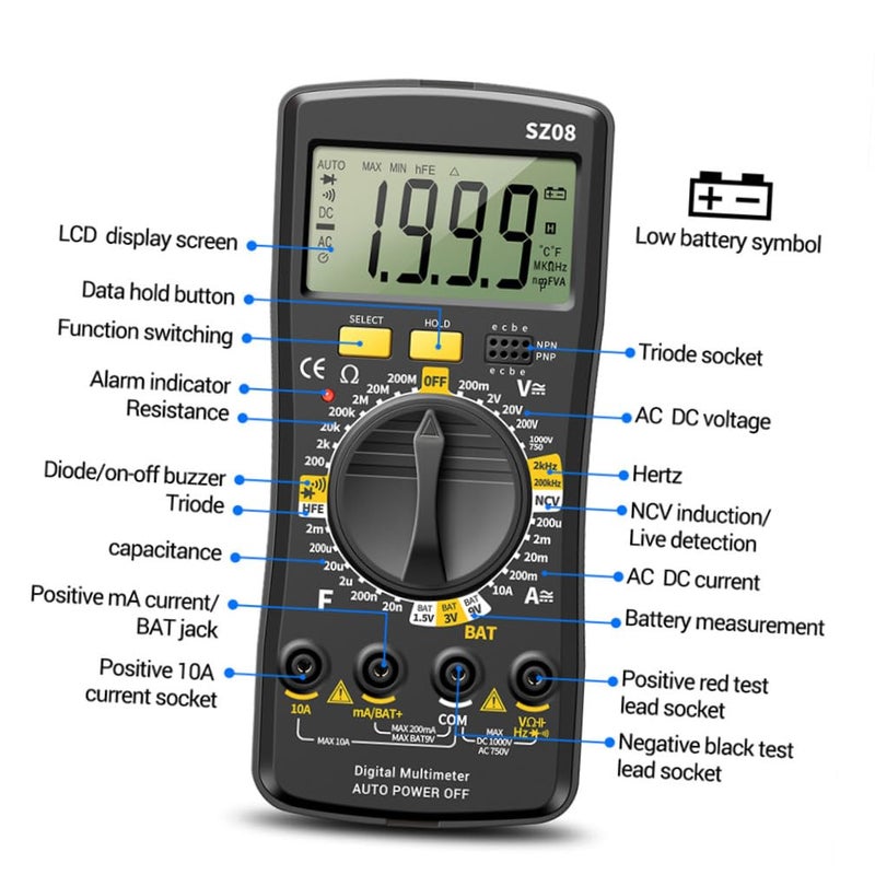 1set Auto-ranging Digital Multimeter for Dc Voltage and Testing Continuity and Diode Function Compact Design Capacitor and Non-Contact Voltage Features - Image 4