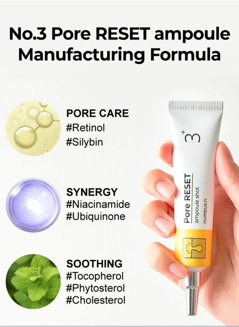 Numbuzin No.3 Pore Reset Ampoule Shot Pore Care, Soothing, Irritation-Reducing, High-Efficacy, Elasticity Boosting, Radiance Enhancing | 25ml Korean Skincare Set