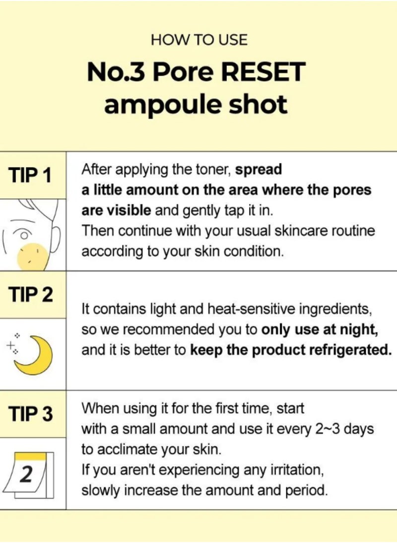 Numbuzin No.3 Pore Reset Ampoule Shot Pore Care, Soothing, Irritation-Reducing, High-Efficacy, Elasticity Boosting, Radiance Enhancing | 25ml Korean Skincare Set