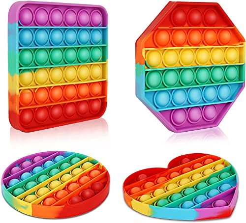 Multipurpose Go Multipurpose 4 Pack Rainbow Pop it Fidget Toy Bubble Sensory Toy for Kids and Adults Stress Reliever 4 Shapes PoppersHeart Circle Octagon Square Pressure Relieving - Image 1