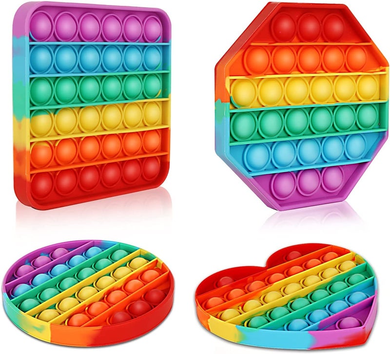 Multipurpose Go Multipurpose 4 Pack Rainbow Pop it Fidget Toy Bubble Sensory Toy for Kids and Adults Stress Reliever 4 Shapes PoppersHeart Circle Octagon Square Pressure Relieving - Image 3