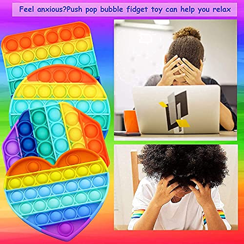 Multipurpose Go Multipurpose 4 Pack Rainbow Pop it Fidget Toy Bubble Sensory Toy for Kids and Adults Stress Reliever 4 Shapes PoppersHeart Circle Octagon Square Pressure Relieving - Image 5