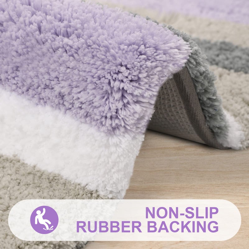 Buganda Microfiber Striped Bathroom Rugs Bath Mat  Extra Thick  Soft and Shaggy  Absorbent  Machine Washable  Anti-Slip Bath Rugs for Bathroom  Tub and Shower  59x20  Purple-Grey - Image 4