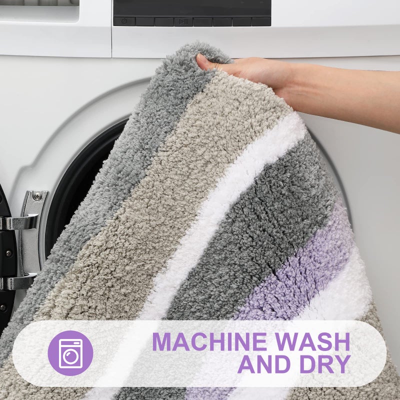 Buganda Microfiber Striped Bathroom Rugs Bath Mat  Extra Thick  Soft and Shaggy  Absorbent  Machine Washable  Anti-Slip Bath Rugs for Bathroom  Tub and Shower  59x20  Purple-Grey - Image 5