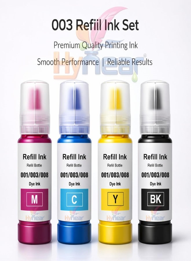 Hynear 003 Ink Refill for Epsan EcoTank L1110, L3100, L3110, L3115, L3116, L3150 Printers | Black + Color Combo 70ML Each | High Yield Dye Ink for Smooth Printing 4 Color - Image 2