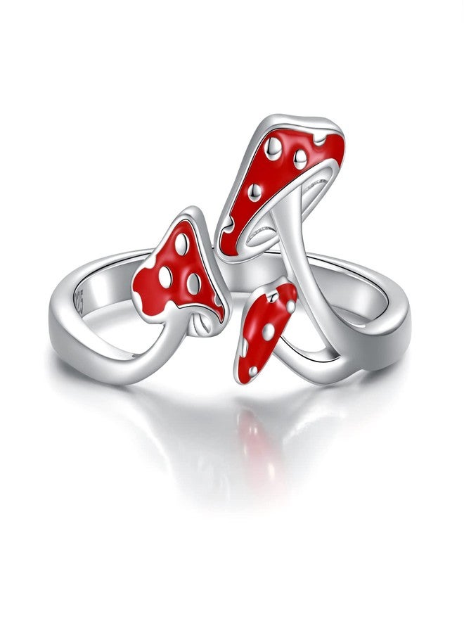 Sariel Cute Mushroom Gifts for Women - 925 Sterling Silver Magical Red Mushroom Ring Gifts for Women - Image 1