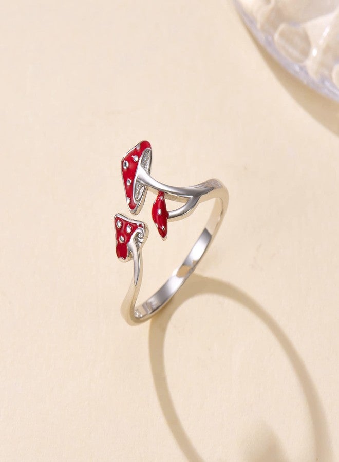 Sariel Cute Mushroom Gifts for Women - 925 Sterling Silver Magical Red Mushroom Ring Gifts for Women - Image 2