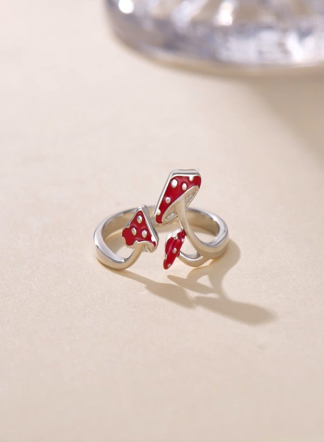 Sariel Cute Mushroom Gifts for Women - 925 Sterling Silver Magical Red Mushroom Ring Gifts for Women - Image 3