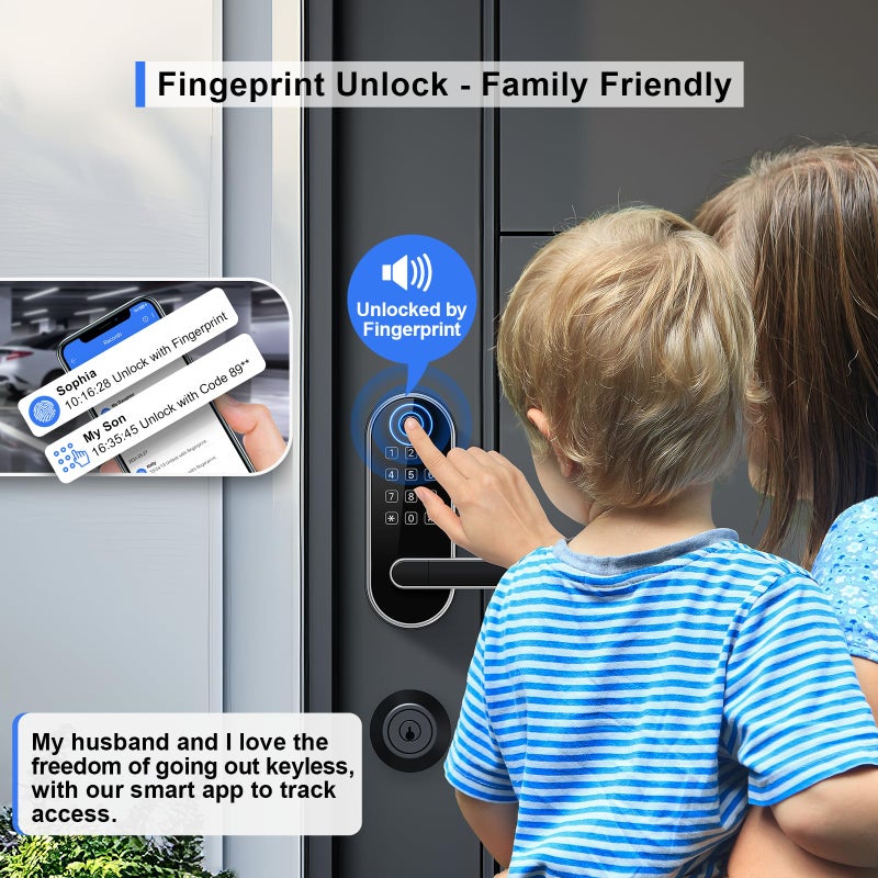 samtechT Keyless-Entry Keypad Fingerprint Smart Lock: Digital Door Lock with Code Passcode, Electronic Door Handle, Biometric Door Knob for Entry Door, Bedroom Door (Silver) - Image 2