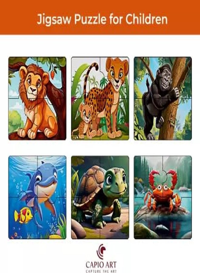 CAPIO ART Kid's Wooden Jigsaw Puzzle Games 6 in 1 Cognitive Development 24 Piece Puzzles Game for Kids Educational UV Printed Marine Life Fun Game (Pack of 6 Design) - Image 2