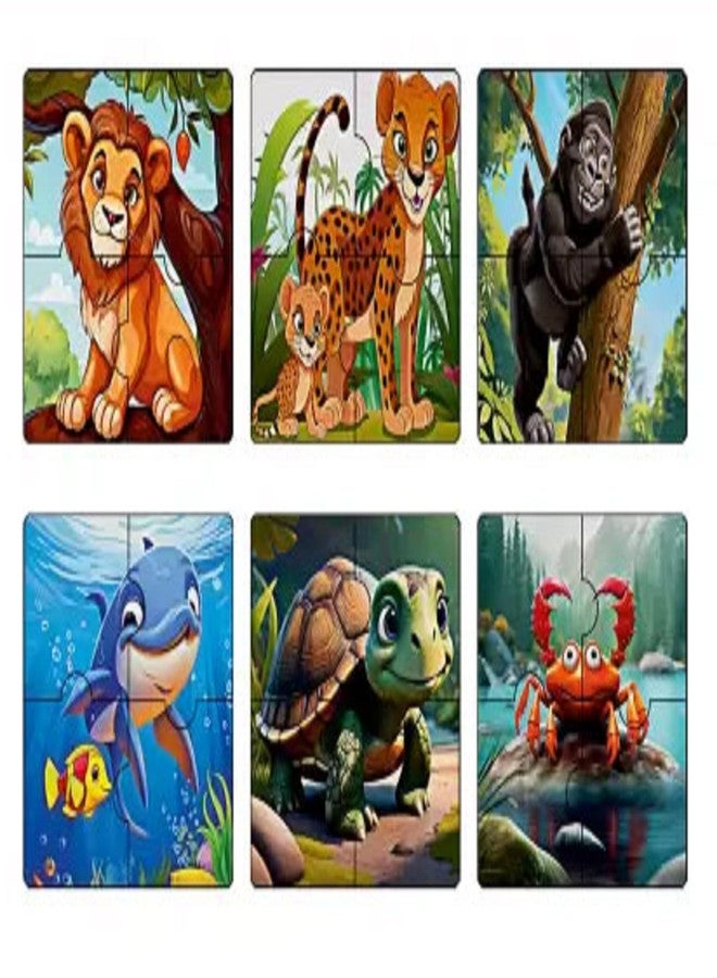 CAPIO ART Kid's Wooden Jigsaw Puzzle Games 6 in 1 Cognitive Development 24 Piece Puzzles Game for Kids Educational UV Printed Marine Life Fun Game (Pack of 6 Design) - Image 1