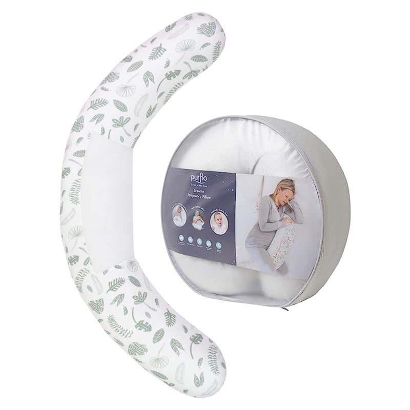 PurFlo Breathe Pregnancy Pillow Revolutionary Fully Breathable Maternity Pillow With Luxurious Soft Jersey Cover Use as Body Pillow Leg Pillow Nursing Pillow  Tummy Time Pillow  Jardin