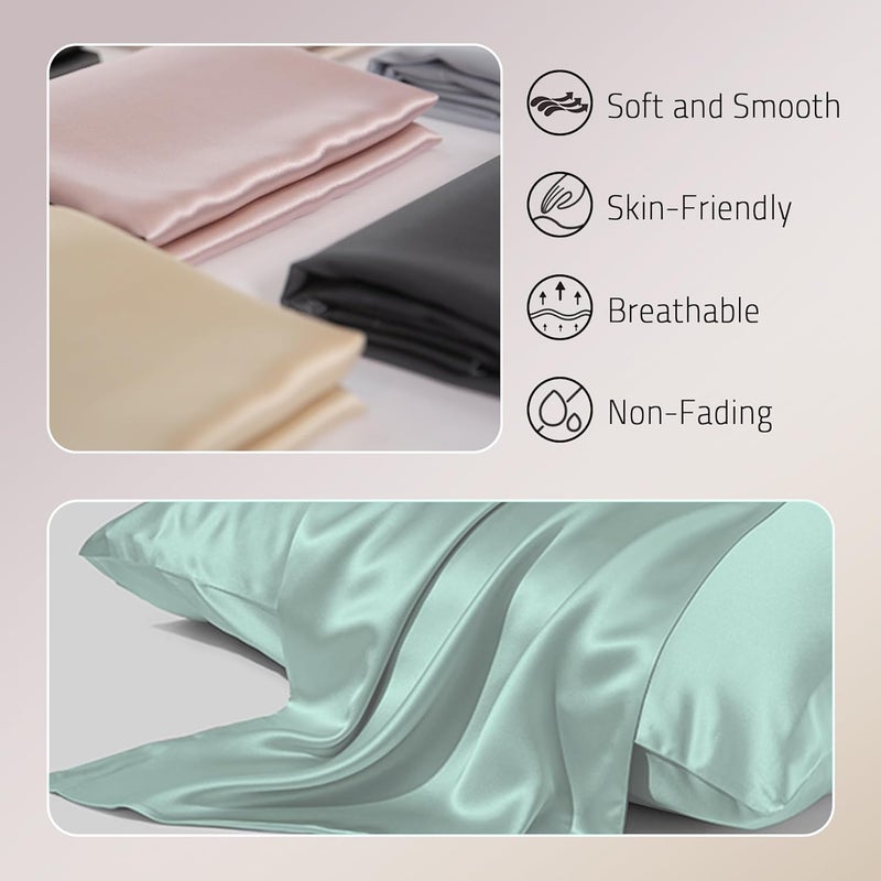 Gabire Mulberry Silk Pillowcases Set of 2, Both Sides Real Silk Pillowcase for Hair and Skin Prevent Acne Organic Silk Pillow Cases 2 Pack with Hidden Zipper, Sage Green, Standard (20"×26") - Image 2