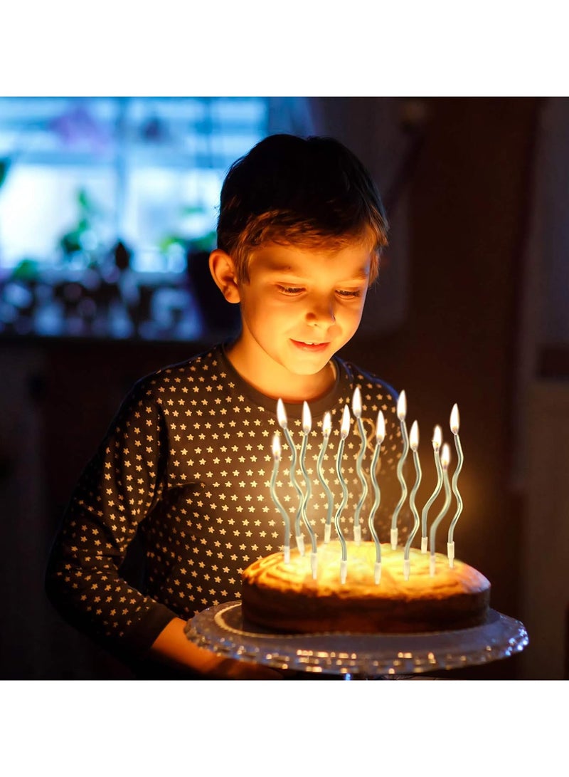 HOME ZONE 12 Twisted Birthday Candles Spiral Cake Candles Metallic Cupcake Cake Candles Thin Long Cake Candles with Holders (Silver) - Image 5