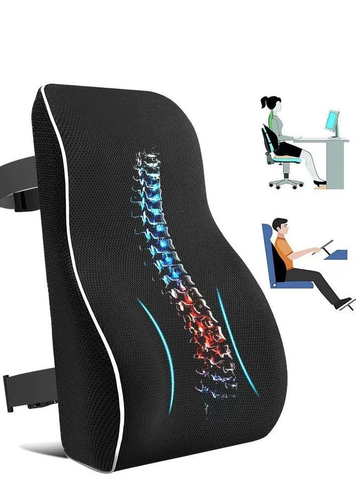 السيميا وسادة دعم أسفل الظهر لكرسي المكتب، مسند ظهر مريح للعظام، أساسيات المكتب والمنزل، وسادة دعم ظهر من إسفنج الذاكرة للسيارة، وسائد كرسي المكتب، تخفيف آلام الظهر وتحسين الوضعية، غطاء شبكي بأشرطة مزدوجة قابلة للتعديل - Image 1