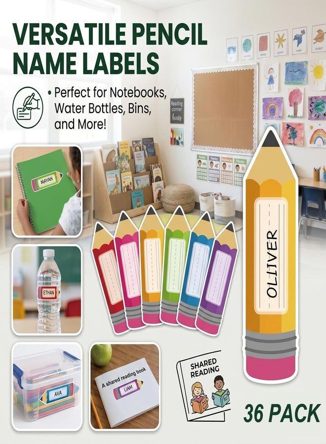 NBjiuyin Pencil Name Tags for Classroom, 36 Pack 9” Desk Name Plates, 6 Colors Pencil Shaped Student Name Labels with Writing Lines, Teacher Supplies & Back to School Decor - Image 5