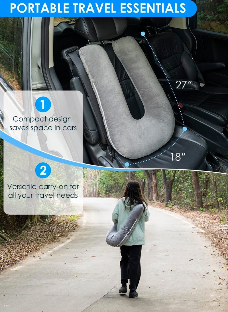 QUEEN ROSE Car Travel Pillow for Sleeping, Adjustable Head Support for Adults & Kids, Breathable Soft Neck Cushion for Road Trips, Machine Washable Cover, Grey - Image 5