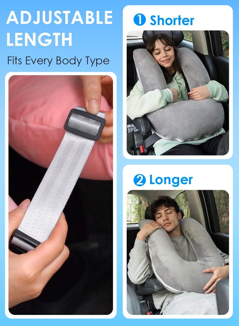 QUEEN ROSE Car Travel Pillow for Sleeping, Adjustable Head Support for Adults & Kids, Breathable Soft Neck Cushion for Road Trips, Machine Washable Cover, Grey - Image 4