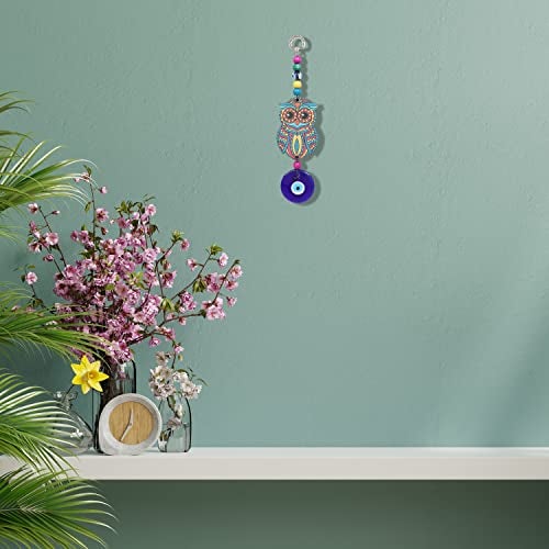 LINENSUTRA® Evil Eye Hanging for Good Luck Prosperity Zodiac Success Health Wealth Office Home Decor & Car (Owl MDF & Glass) (OWLM) - Image 5