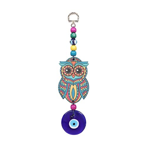 LINENSUTRA® Evil Eye Hanging for Good Luck Prosperity Zodiac Success Health Wealth Office Home Decor & Car (Owl MDF & Glass) (OWLM) - Image 1