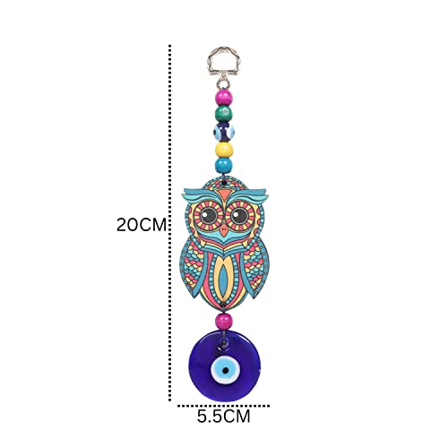 LINENSUTRA® Evil Eye Hanging for Good Luck Prosperity Zodiac Success Health Wealth Office Home Decor & Car (Owl MDF & Glass) (OWLM) - Image 3