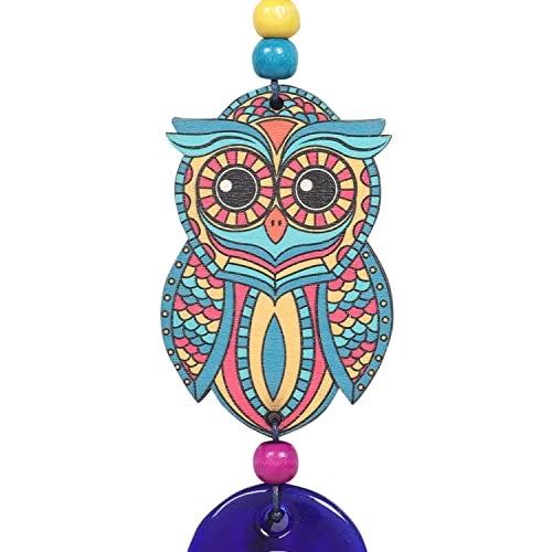 LINENSUTRA® Evil Eye Hanging for Good Luck Prosperity Zodiac Success Health Wealth Office Home Decor & Car (Owl MDF & Glass) (OWLM) - Image 4