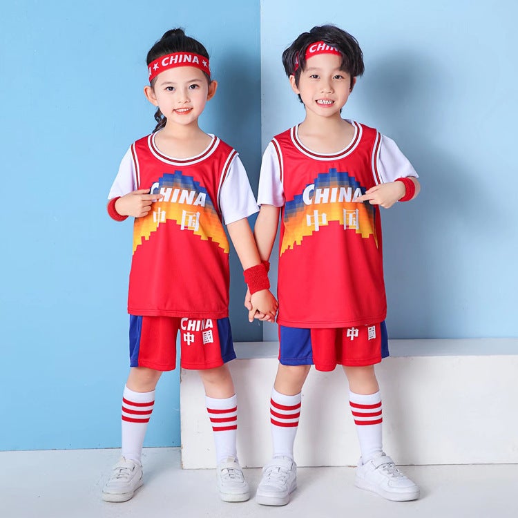 Children'S Basketball Clothes Suit Boys Summer Kindergarten Baby Performance Costume Girls Elementary School Students Training Blue Jersey - Image 1