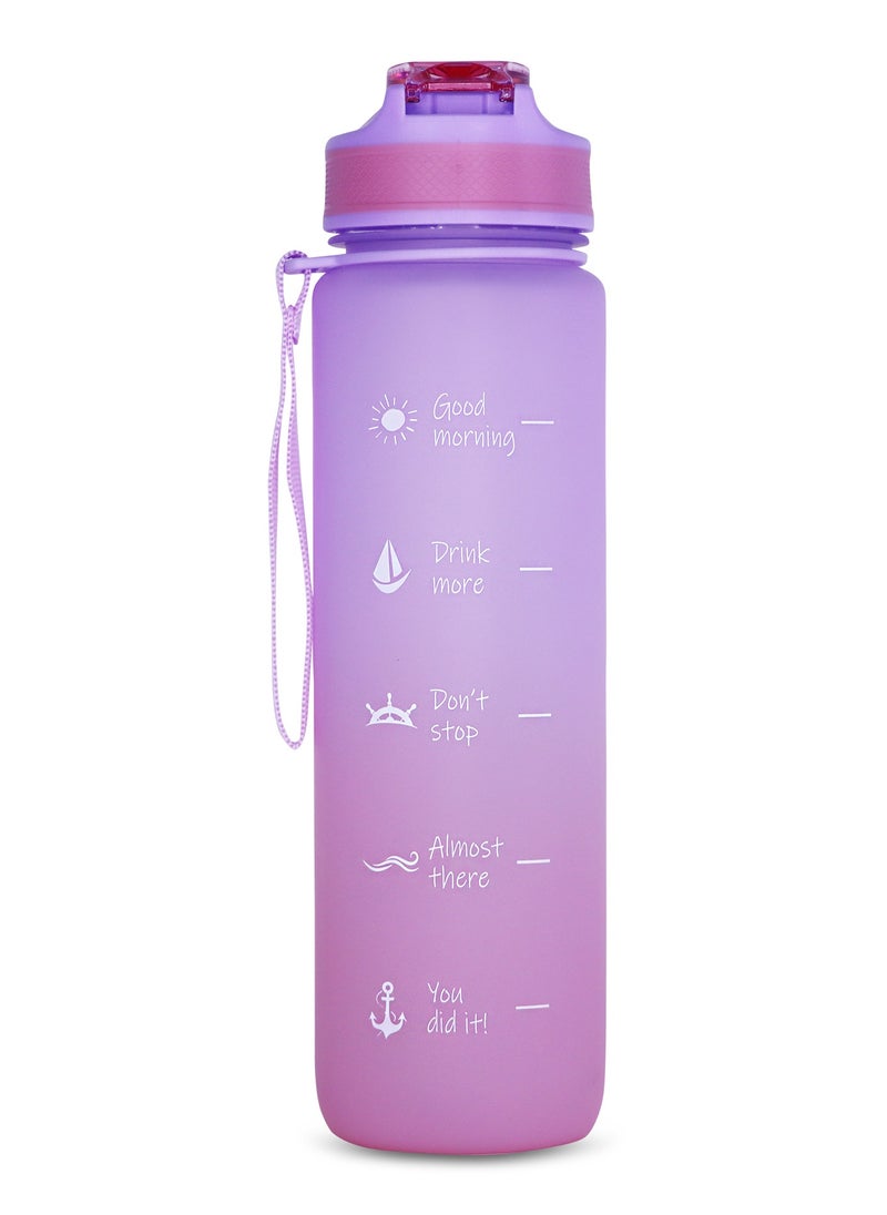 Anemoss - Water Bottle 1000ml, BPA Free Tritan Material, Motivational Time Stamps, Marine Themed Sailor Girl Pink Bottle, Leakproof Design, Water Bottle for Gym Office School - Image 1