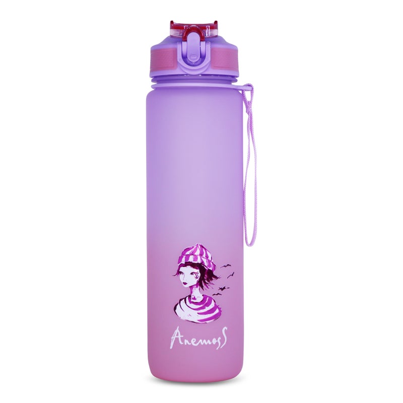 Anemoss Water Bottle 1000ml, BPA Free Tritan Material, Motivational Time Stamps, Marine Themed Sailor Girl Pink Bottle, Leakproof Design, Water Bottle for Gym Office School - Image 1