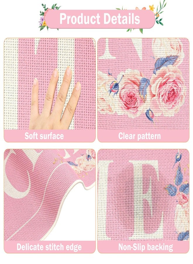 PCSWEET HOME سجاد مطبخ من PCSWEET HOME، مزين بنقوش زهور وردية، 3 قطع، سجادة مطبخ ريفية مانعة للانزلاق، سجاد مطبخ قابل للغسل ومانع للانزلاق، سجادة مريحة للوقوف في غرفة الغسيل، المكتب، البار، المكتب - Image 4