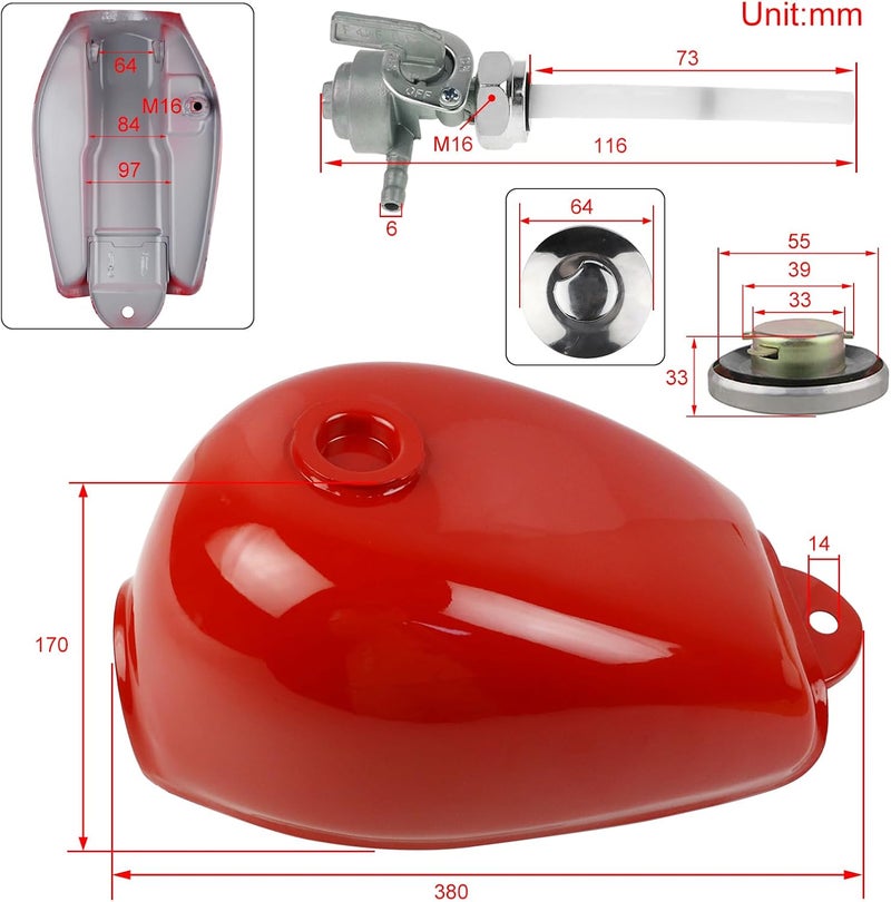 FLYPIG Fuel Gas Tank for Honda Mini Trail Z50 Z50J Z50R with Cap, Keys, and Petcock - Red - Image 2