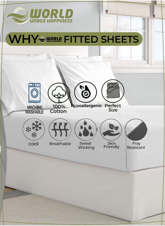 Eworld 3-Piece White Cotton Fitted Bedsheet Set Includes 1 Deep-Pocket Sheet for a Snug Fit and 2 Pillow Covers, Breathable, Machine Washable for Optimal Protection  - Image 5