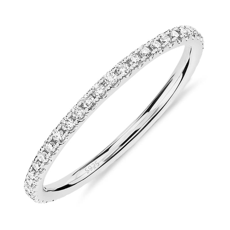PAVOI Rhodium Plated 925 Sterling Silver Stackable CZ Ring for Women | Thin Band for Stacking | Simulated Diamond Eternity Wedding Band | Size 9 - Image 1