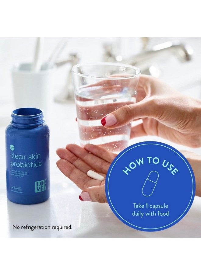 Love Wellness - Clear Skin Probiotic 30 Capsules Probiotics To Clear Up Acne Pimples Reduce Pores For Healthy & Hydrated Skin Bifidobacterium Longum & Chaste Tree Fruit Extract Safe & Effective - Image 1