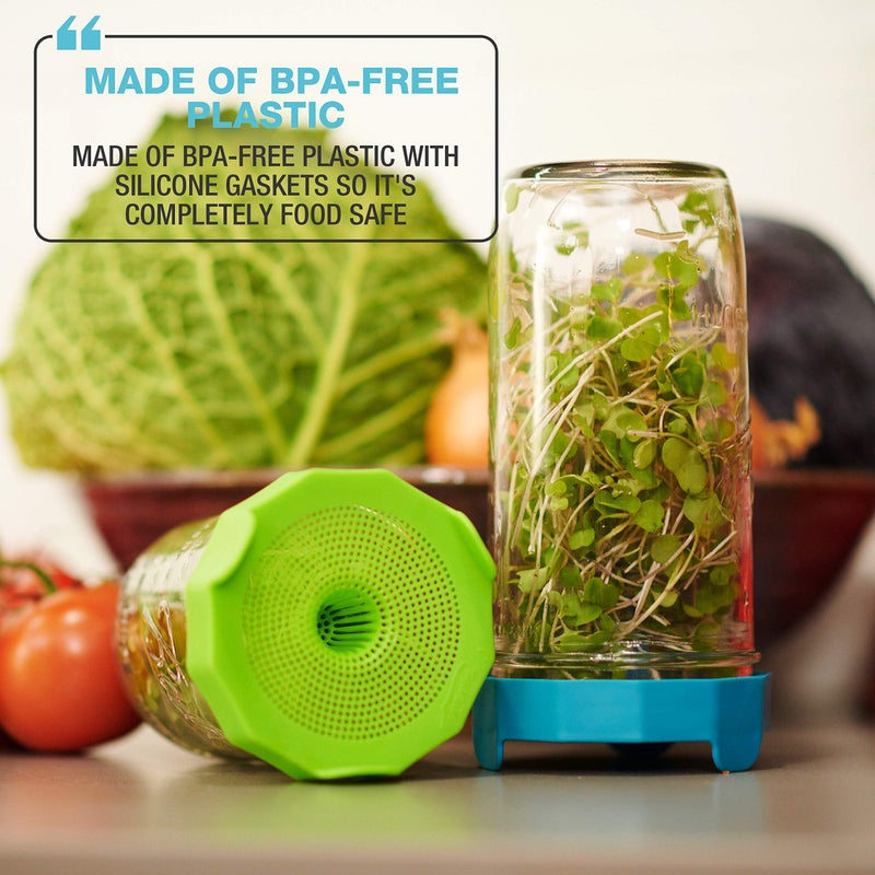 Masontops Bean Screen Plastic Mason Jar Sprouting Lids Mason Jar Sprouting Kit – For Growing Broccoli Seeds, Alfalfa, Mung Bean Sprouts – Wide Mouth Seed Sprouting Jar Lids Sprouting Kit Mason Jar - Image 5