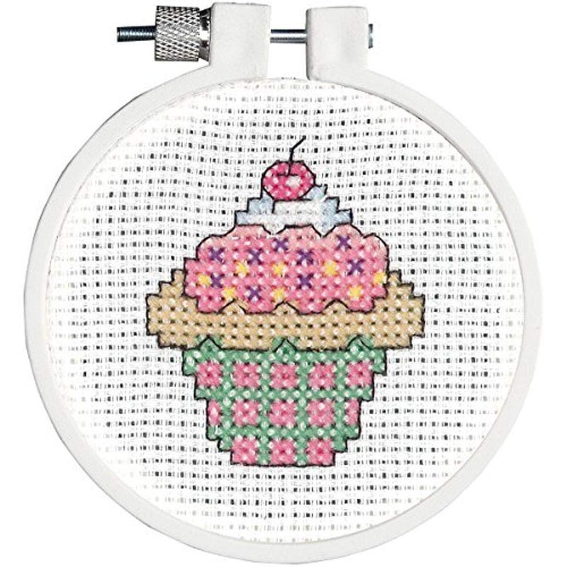 JanlynnKid Stitch Mini Counted Cross Stitch Kit 3 Round Cupcake 11 Count