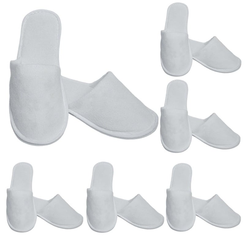SVDK Spa Slippers Disposable Slippers for Guests Bulk of 6 Pairs  NonSlip ClosedToe Premium White Spa Slippers Bulk with Travel Bags  Coral Fleece Hotel Slippers for Women and Men - Image 1